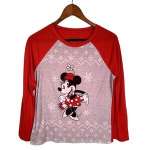 Disney Womens Minnie Mouse Long Sleeve Winter Themed T-Shirt Size Small